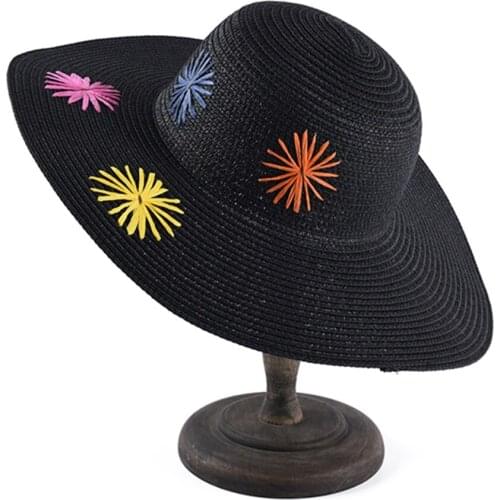 Parent-child straw hats, ladies hand-embroidered large-brimmed straw hats, sun protection sun hats, vacation travel beach hats