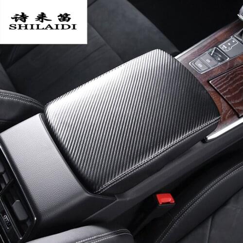 Car styling Carbon fiber leather For Audi A6 C8 Stowing Tidying Armrest box protect sticker cover Trim Interior Auto Accessories