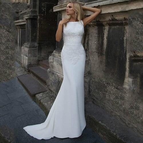 Wedding dress 2020 Soft satin Appliques lace beach Bride dress Sexy Back Wedding dress Hot sale