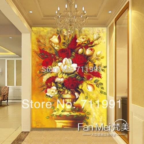 Custom Textile Wallcoverings,3D mural for dining room entrance hallway background wall paper European paintings of flowers