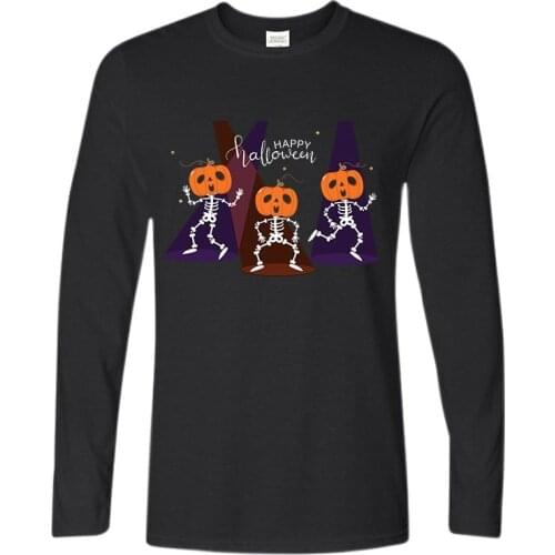 URSPORTTECH Halloween Festival T Shirt Pumpkin Print T-shirt 100% Cotton Long Sleeve Men Women T-shirt Casual Couple Tees Tops
