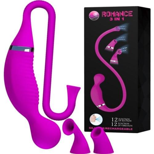 BAILE Romance 3 IN 1,Sexy G-spot Vibrator For Women Tongue Sex Product Oral 12 Function of suction Clitoris Vibrators Silicone
