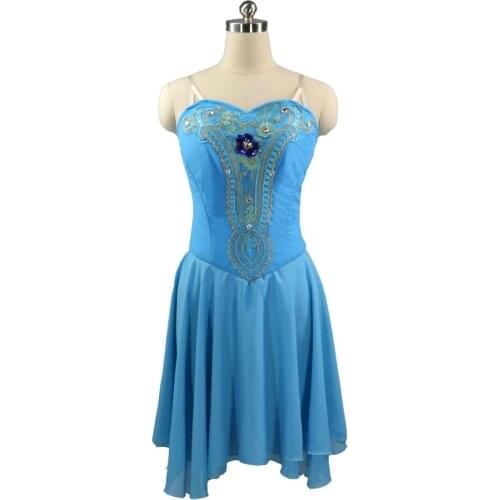 Adult Lyrical Dance Costumes Lake Blue Modern Ballet Dance Dress Skating Gymnastics Leotard Stage Competition Wear for women