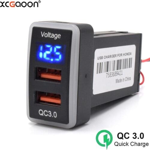XCGaoon QC3.0 Quick Charge 2 USB Car Charger Adapter For HONDA With LED Voltmeter & Short Circuit Protection