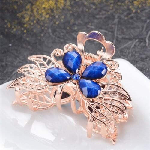 1Pcs Fashion Womens Crystal Resin Flower Hair Clip Vintage Rhinestone Hair Pin Crab Clip Claw Barrette Accessories Girl Gift