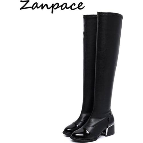 Zanpace 2018 Shoes Women Boots Black the Knee High Boots Sexy Elastic Fabric Autumn Winter lady Keep Warm Thigh High Boots