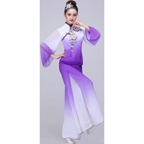 Classical Dance Costume Female Elegant Chinese Fan Dance National Costume Vintage Umbrella Yangko Clothing for Stage Shows