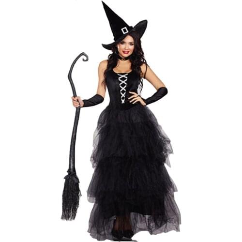Womens Classic Bewitching Witch Halloween Costume Fancy Dress Hallowmas Cosplay for Ladies Girls Halloween Party Makeup Supply