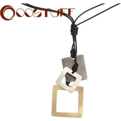 Womens Statement Necklace 2021 Fashion Square Long Chain Suspension Pendant Unusual Neck Decorative Jewelry Vintage Accessories