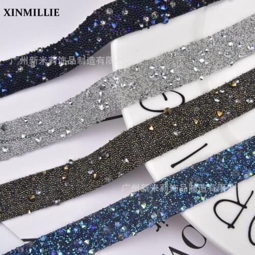 3Yards 1.5cm DIY Hand Hot Drilling Lace Crystal Rhinestone Ribbon Wedding Dress Crafts Sewing Decor Trims Clothing Accessories
