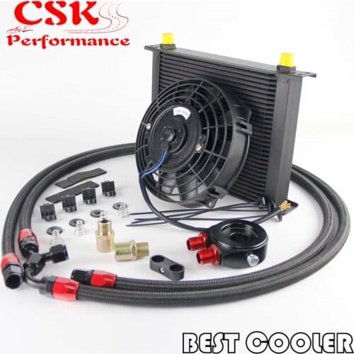 30 Rows AN8 Engine Oil Cooler + Flat Filter Adapter +7" Electric Fan Kit