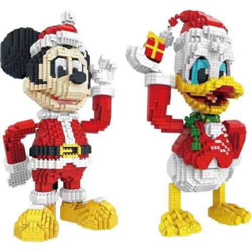 3500pcs+ Disney Mickey Mouse Building Blocks Micro Christmas Santa Claus Donald Duck Mini Bricks Figure Toys For Children Gift