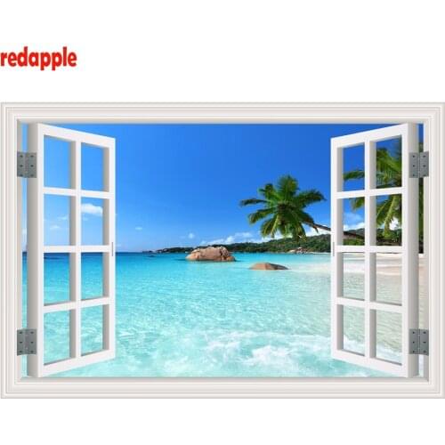 DIY,Diamond Embroidery,window Tree Sea View 5D Diamond Painting beach landscape Full,Cross Stitch,Diamond Mosaic,Rhinestones