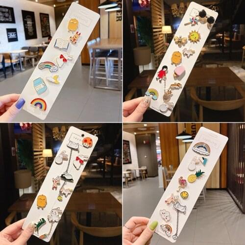 7/8/9/10Pcs/Set Fashion Alloy Brooch Lapel Cloth Bag Cartoon Pins Animal Book Cloud Rainbow Mix Brooches Set Wholesale Jewelry