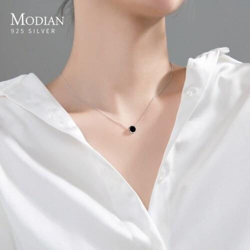 Modian 100% Real 925 Sterling Silver Fashion SImple Black Enamel Necklace Rose Gold Color Cute Pendant Chain For Women Jewelry