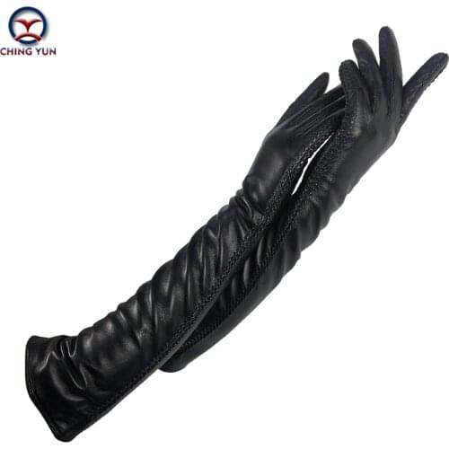 2018 new winter lady fashion use-phone genuine leather gloves women sheepskin mittens female long style Elbow Arm sleeve BD50
