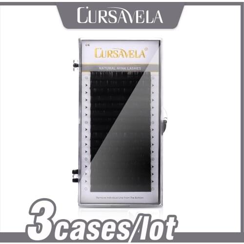 Cursavela Classic Extension Eyelash Fiber Individual Comfortable Soft Natural Silk Mink Lashes 3 Case/lot Handmade 16 Row Vendor