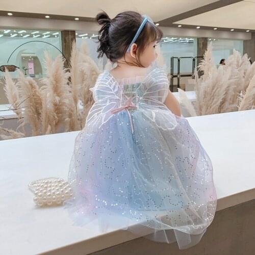 Toddler Fairy Tale Princess Birthday Dress with Butterfly for Girls Rainbow Summer Sequin Dress Clothing