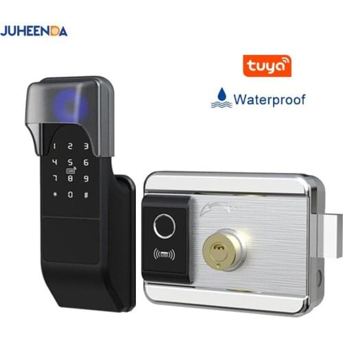Waterproof Tuya Wifi Smart Door Lock Digital Password Double Fingerprint Electronic Rim Lock For Outdoor Iron Gate Door