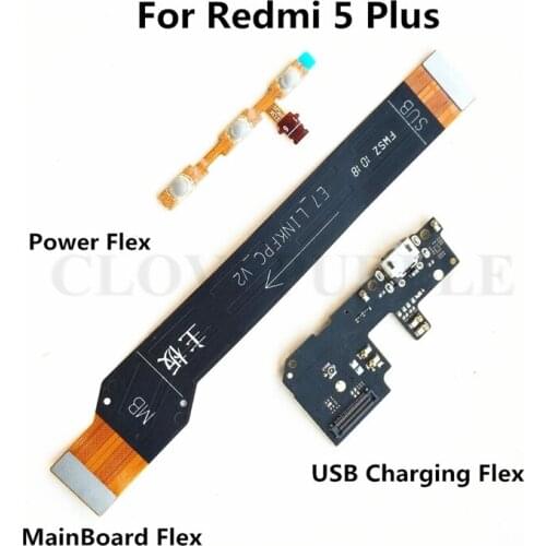 10X Power Volume & USB Charging Board Flex Cable & Motherboard MainBoard Connections Flex Cable For Xiaomi Redmi 5 Plus 5P