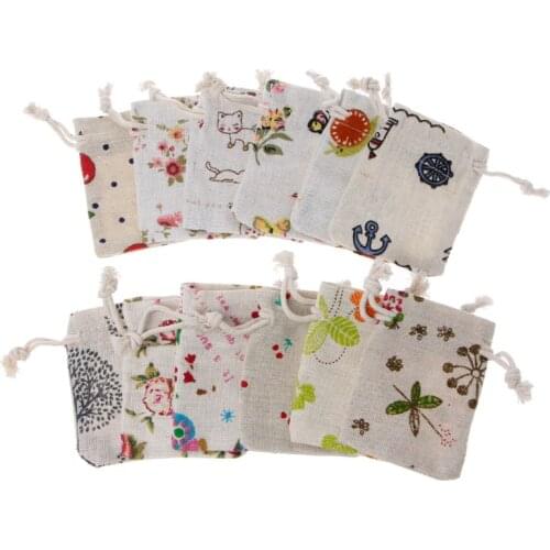 Cotton Line Drawstring Pouches Candy Favor Holder Jewelry Party Gifts Bag Fresh Christmas Gift Bag Random Color