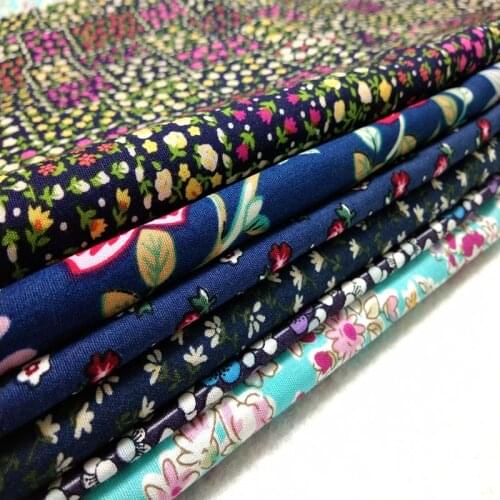 Royal Blue Blooming Flower Printed Cotton Poplin Fabric Floral Fabric Patchwork 50x145cm Bedding Cloth Dress Home Decoration