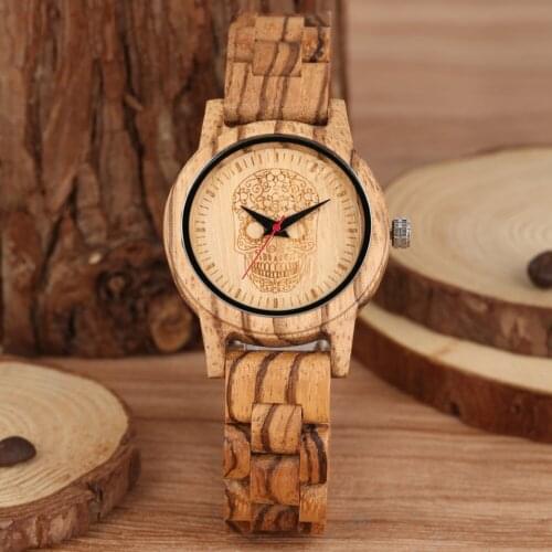 Classic Wooden Quartz Watch Brown Wooden WatchStrap Skeleton Round Dial Relgios De Mulher Women Gifts Reloj