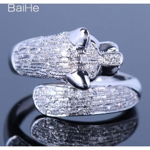 BAIHE Genuine Solid 14K White Gold 0.9CT Sparkling Diamond Engagement Anniversary Women Trendy Fine Jewelry Tiger Man Ring Gift