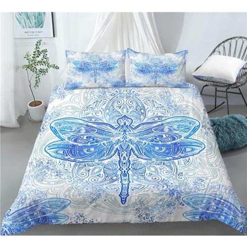 Home Living Luxury 3D Dragonfly Print 2/3Pcs Comfortable Duvet Cover PillowCase Bedding Sets EU/US/AU Size