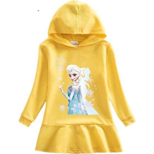Disney Elsa Princess Costume Autumn Hooded Sweatshirt Dresses for Girls Vestidos Fall Little Kids Costume Party Cartoons Outfits
