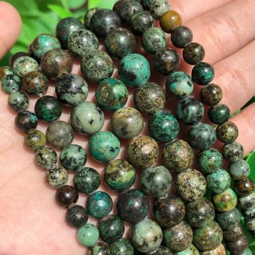 Natural Stone African Turquoises Loose Round Beads Diy Bracelet Necklace for Diy Jewelry Making 15" Strand 4 6 8 10 12MM