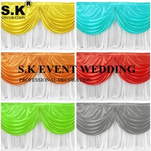 Best Cheap Price Colorful Swag Draping With White Color Table Skirt Tablecloth Skirting For Wedding Event Banquet Decoration