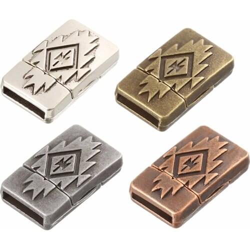 5pcs antique bronze Square Carve Magnetic Buckles Clasps Connectors Fit 10*2mm Leather Rope Cord for DIY Bracelets End Clasp