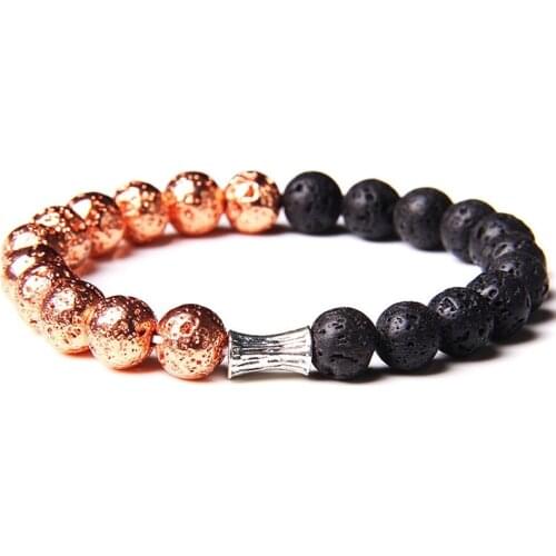 Fashion Mixed color Lava Stone Beads Bracelet Handmade Two-tone volcanic stone bracelets Men Prayer Fitness Chain Jewelry Gift