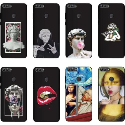 QAQsam 5.65inch Soft Silicone For Huawei P Smart 2018 Enjoy 7S Case Cartoon Statue Abstract Art Painted Soft TPU Back Cover Capa