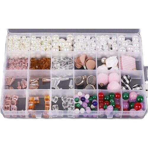 24 Girds Mixed Loose Spacer Charms Beads Sets Plastic Bead Case Box Jewelry Findings Material Making Jewelry DIY Accessories