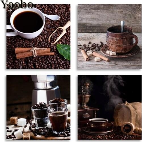 4 pcs diamond painting stitch cross Coffee Bean embroidery full drill square diamond mosaic rhinestone pictures kitchen decor