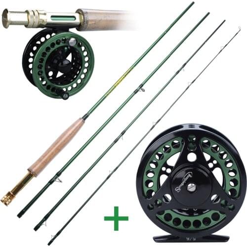 Sougayialng 4 Section Fly Fishing Rod Set #5/6 Carbon Fiber Ultralight Weight Fly Fishing Rod and Fly Reel Combo Tackles