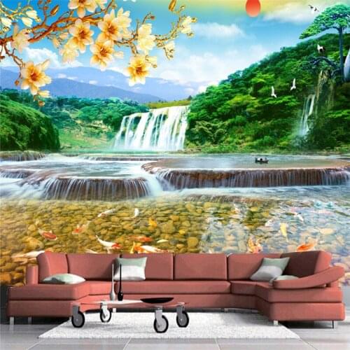 Custom 3d Mural Wallpaper Chinese Feng Shui Shanshui Waterfall TV Background Bound Wall Painting Wallpaper