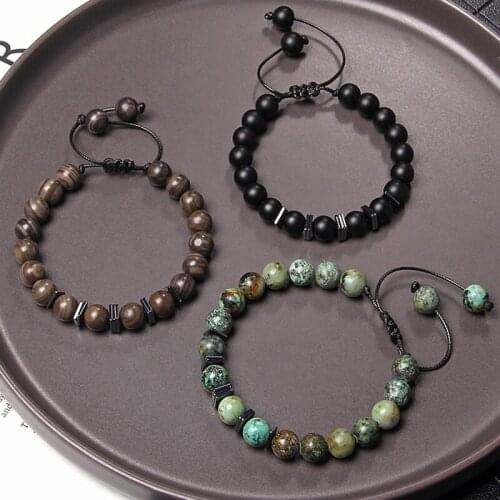 Natural Stone Mixed Hematite Gasket Braided bracelet Adjustable Rope length Turquoises Malachites female male Woven Bracelet