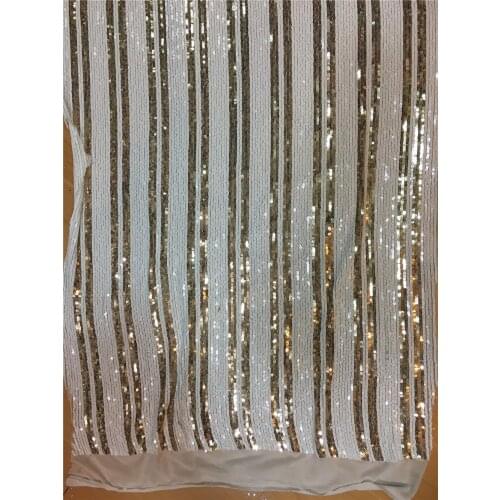 2017 new design cream and gold sequins color African French Lace Fabric High Quality African Tulle Lace Fabric has strench