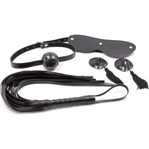 New set PU Leather bondage restraint mask whip Exotic Accessories Tool Slave Nipple Clamp oral Gag no vibrator sex toy