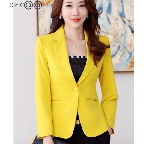 Fashion Spring Autumn Blazers Jackets Women Long Sleeve One Button Female Blazer Yellow Red White Coat Outerwear Yellow Coats