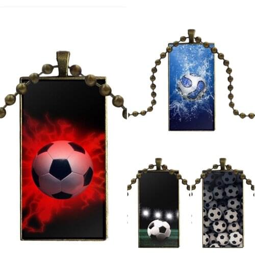For Unisex Gift Soccer Football Bronze Color Glass Cabochon With Rectangle Shaped Pendant Choker Necklace