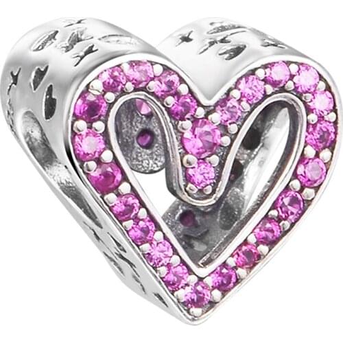 Fit Pandora Bracelets Sparkling Ruby Red Freehand Heart Charm Original 925 Sterling Silver Beads for Jewelry Women Gift