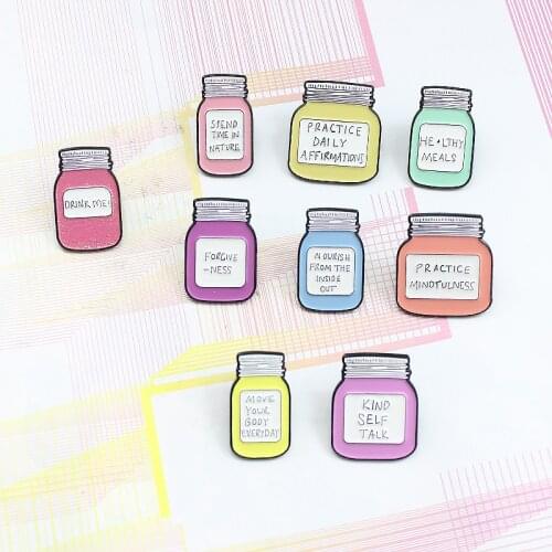 Pink Bubble Jar Drift Bottles Brooch Fashion Girl Trend Pins Letter "Spend Time In Nature""Forgiveness" Cartoon Medal Jewelry