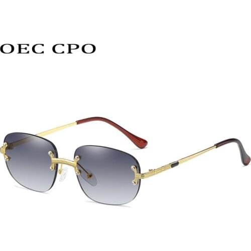 OEC CPO New Fashion Rimless Square Sunglasses Women Men Retro Alloy Sun Glasses Men Vintage Punk Party Outdoor Eyewear UV400
