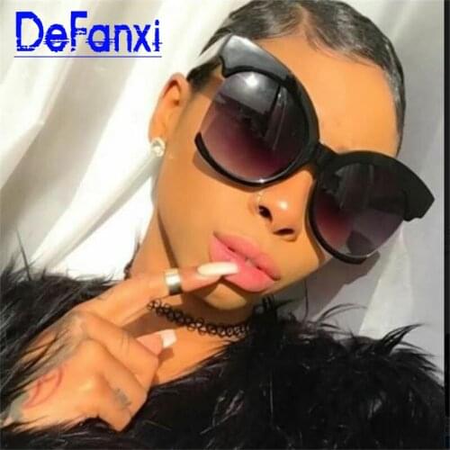 Oversized Shades Black Half Round Frame Sunglasses Women Lady Plastic Vintage Brand Designer Luxury Glasses Big Frame UV400