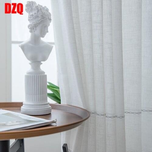 Modern Curtains for Living Dining Room Bedroom Simple Embroidery Curtain White Tulle Light-transmitting Opaque Character Window