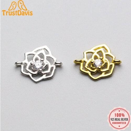 Trustdavis 2021 Fashion Real 925 Sterling Silver Sweet Flower Dazzling CZ Charm Pendant Handmade DIY Accessories Jewelry DZ240